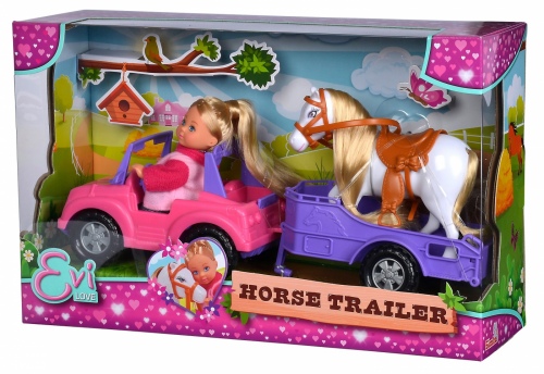 Evi Doll And Horse With Jeep And Trailer