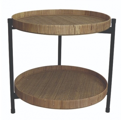 Calypso Round Side Table Bamboo + Black 50X50Cm