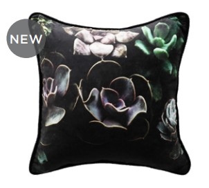Succulent Dusk Black Polyvelvet Cushion 45X45Cm