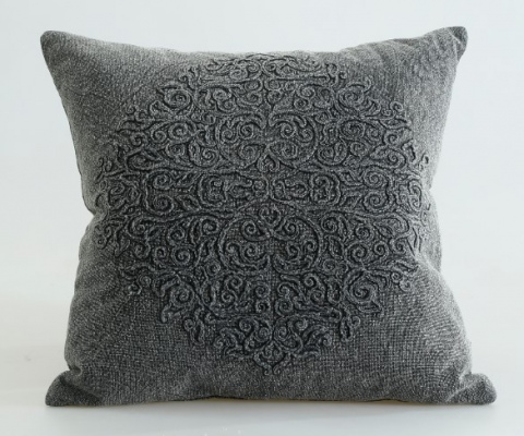 Auro Charcoal Cotton Crewel Cushion 50X50Cm