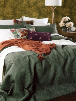 Ancara Clover Embroidered Cotton King Bedspread