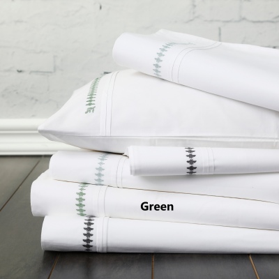 French Bee 250Tc Cotton White/Green Queen Sheet Se
