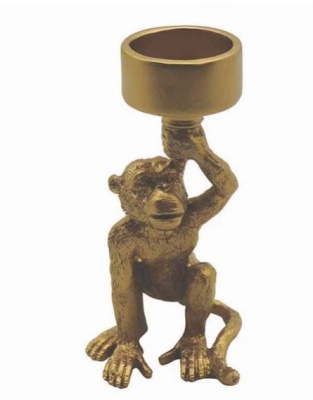 Monkey Gold Tealight Holder 8X7X15Cm