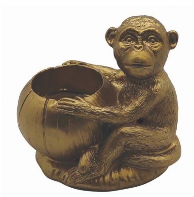 Monkey Sitting Gold Tealight Holder 10X7X9Cm