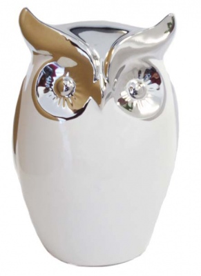 Owl Silver And White Ornament 12X10X18Cm