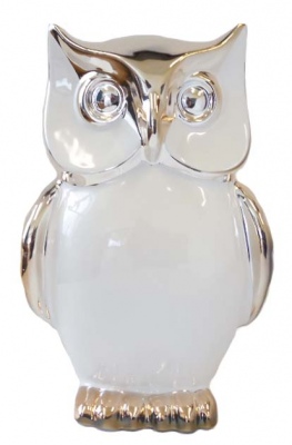 Owl Gold And White Ornament 14X12X21Cm