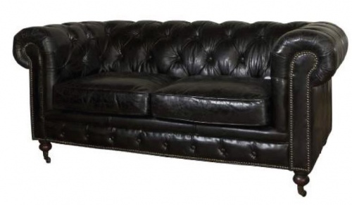 Hampton Court 2 Seater Belon Black Leather 1800