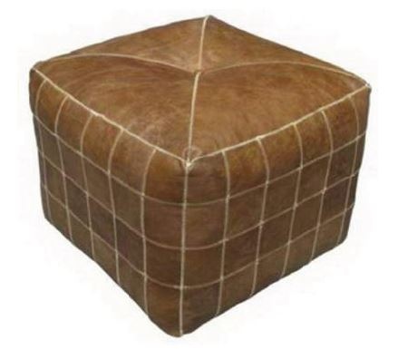 Stitched Ottoman Vegetable Brown Leather 550X550X4