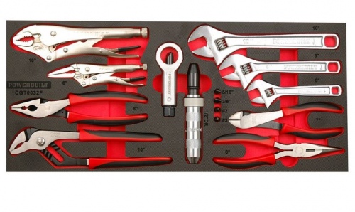 Powerbuilt 15Pc Plier & Adjustable Wrench Tray