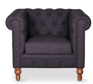 English Chesterfield Arm Chair Black Tweed Fabric