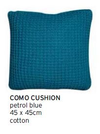 Como Petrol Blue Cotton Cushion 45X45Cm