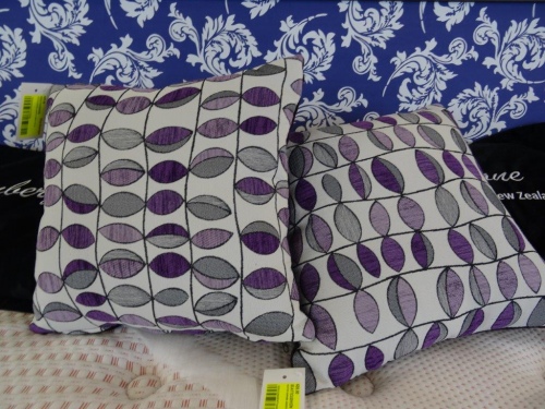 Leaves Purple & Grey Cushion Purple Back 42X42Cm