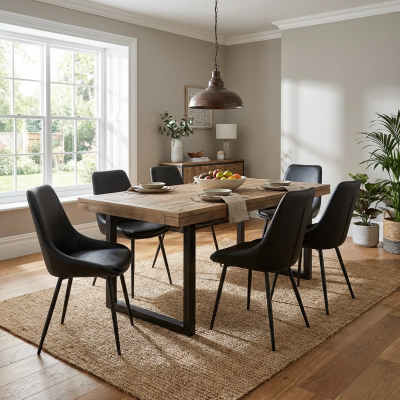 Flint Industrial Ext Table 1830 + 6 Bari Chairs