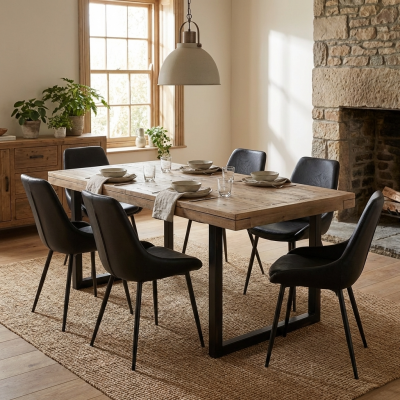 Flint Industrial Ext Table 1830 + 6 Bari Chairs