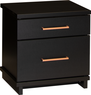 Fox 2 Draw Bedside Cabinet Black W/Copper Handles