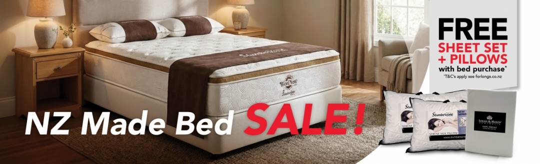 NZ Made Bed Sale: Free Sheets & Pillows