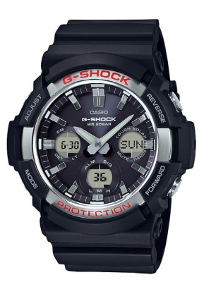 G Shock Black Silver Red Analogue Solar Watch