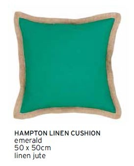 Hampton Emerald Linen Jute Edged Lrg Cushion 50X50