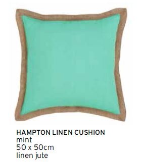 Hampton Mint Linen Jute Edged Lrg Cushion 50X50Cm