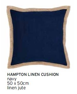 Hampton Navy Linen Jute Edged Lrg Cushion 50X50Cm