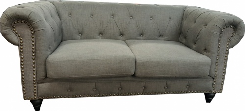 Chesterfield 2 Seater In Latte Linen Fabric