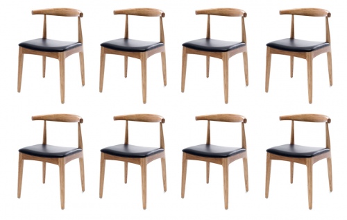 Elbow Natural Oak & Blk Pu Dining Chair Set Of 8