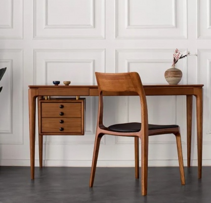 Walnut Ashton Dining Chair Blk Leather Seat 46X48