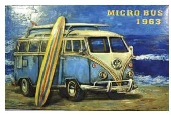 Vw Bus & Surfboard Metal Painting 600X680X85Mm