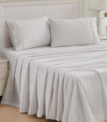 Gingham Stone Double Sheet Set 100% Cotton