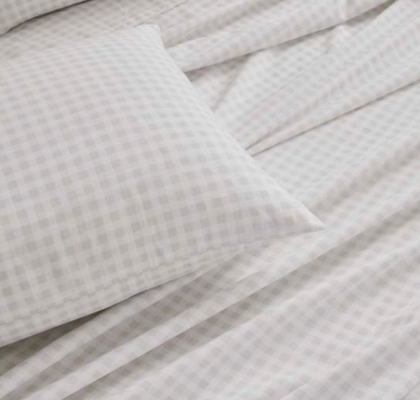 Gingham Stone Double Sheet Set 100% Cotton