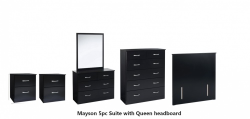 Mayson 5Pc Bedroom Suite Black With Silver Handles