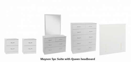 Mayson 5Pc Bedroom Suite White With Silver Handles