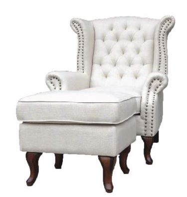 Wingback Chair With Ottoman Linen Fabric