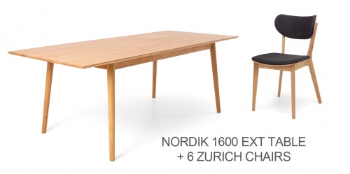 Nordik Medium Ext Table 160M-210Cm + 6 Zurich Chai