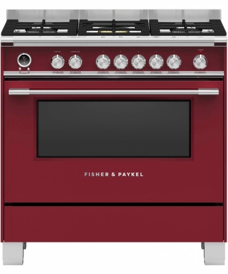 F&P Freestanding Red Dual Fuel Cooker 90Cm