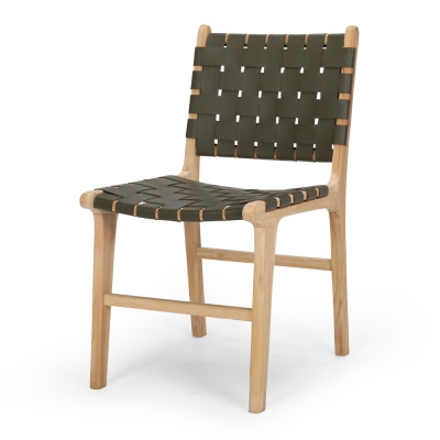 Indo Woven Dining Chair Olive Leather Seat