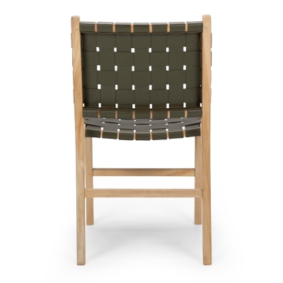 Indo Woven Dining Chair Olive Leather Seat