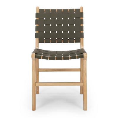Indo Woven Dining Chair Olive Leather Seat