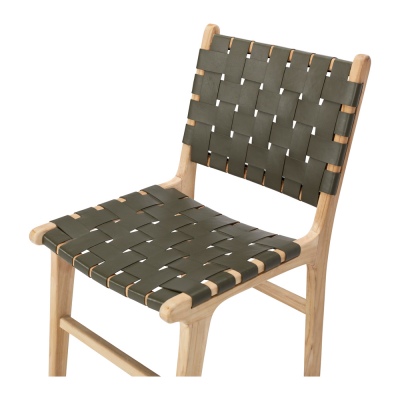 Indo Woven Dining Chair Olive Leather Seat