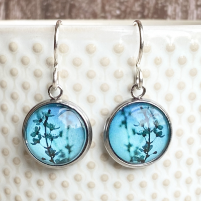 Blue Blossom Drop Earrings Glass & Stless Steel