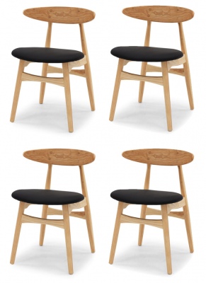 Kaiwaka Set Of 4 Dining Chairs Natural Ashwood Pu