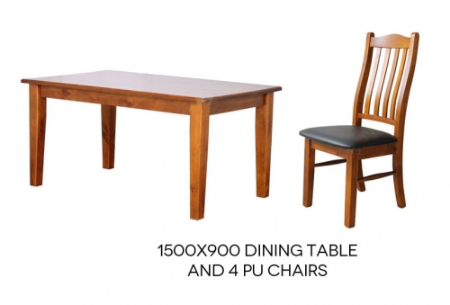 Paihia Timber Dining Suite 1500X900 + 4 Pu Seats