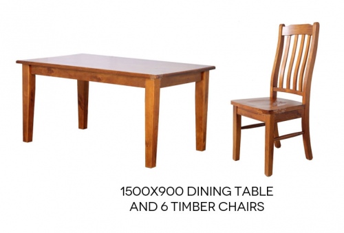 Paihia Timber Dining Suite 1500X900 + 6 Timber Sea
