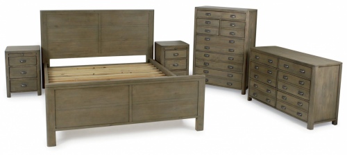 Art Deco 5Pc Suite Distressed Pine W/Queen Slat