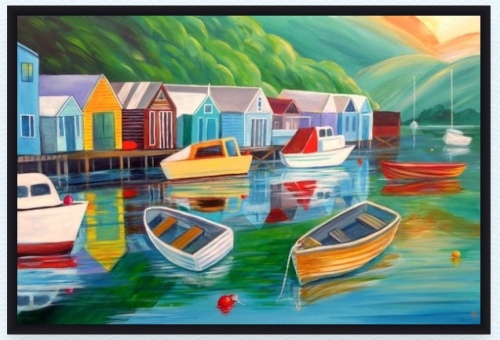 Paremata Boat Sheds Box Frame Print 30X20Cm