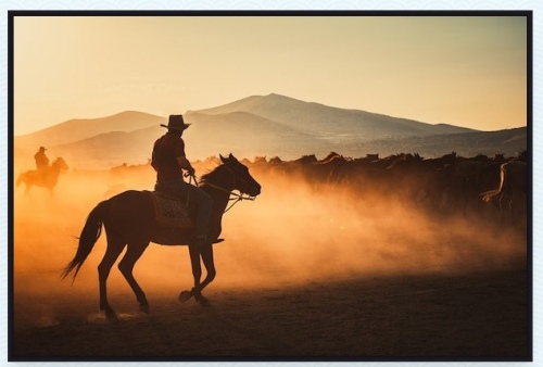 Rider At Sundown Box Frame Print 40X26.5Cm