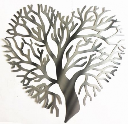 Tree Of Heart Silver Metal Wall Hanging 60X58X1