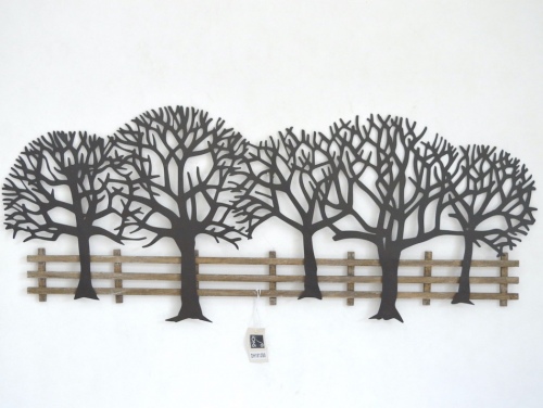 Fence Lined Trees Metal/Wood Wall Hanging 48X118X4