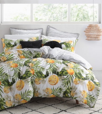 L&M Lemony White Super King Duvet Cover Set