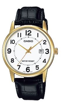 Casio Classic Black Leather Gold Analogue Watch